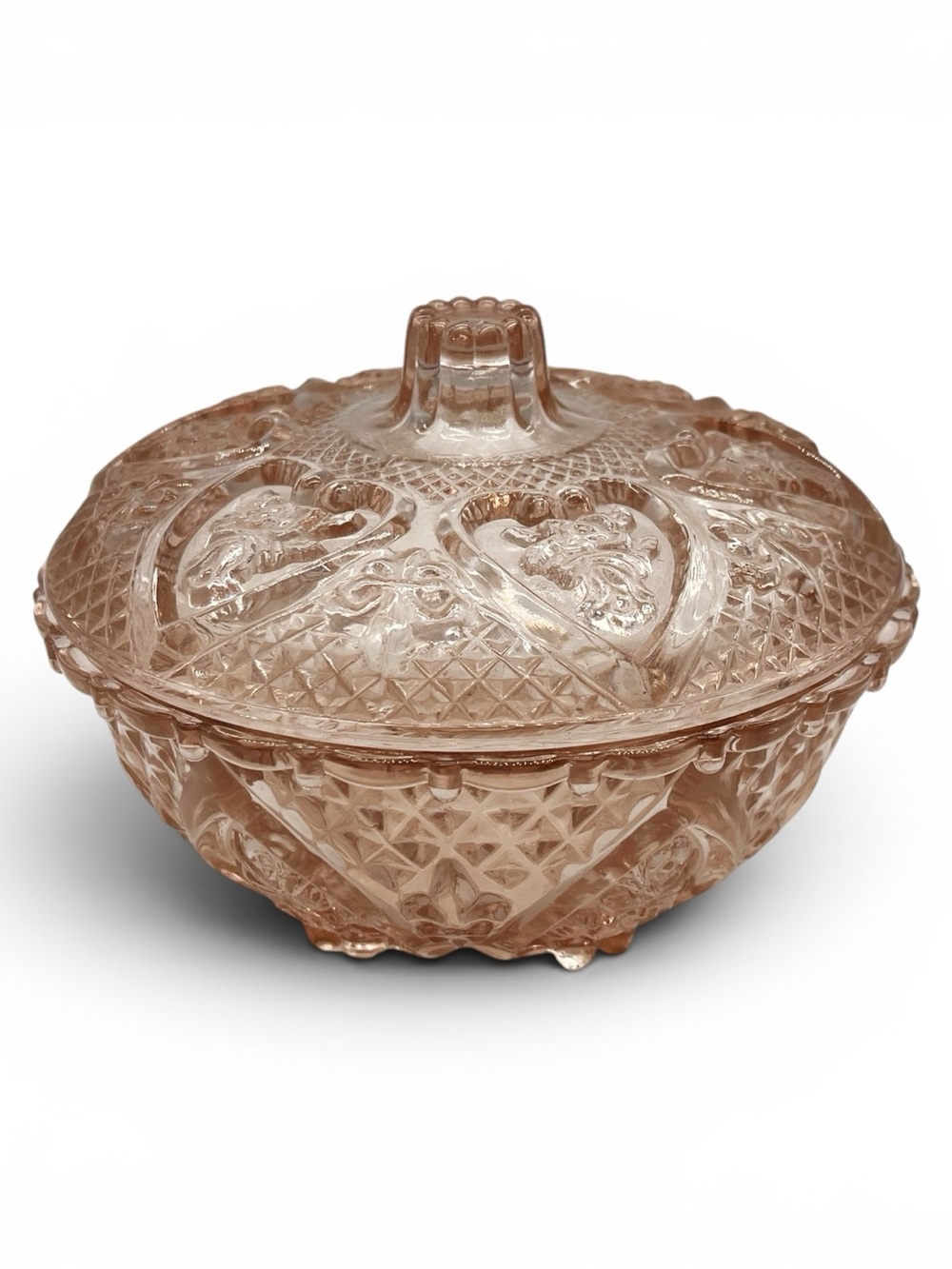 Candy Jewelry Trinket Heart Pink Dish Depression Glass